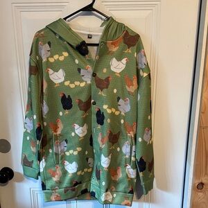 Green Chicken Print Hoodie